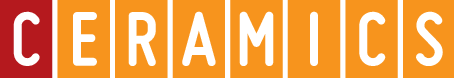 Logo Schriftzug CERAMICS mit roten und orangenen Kacheln