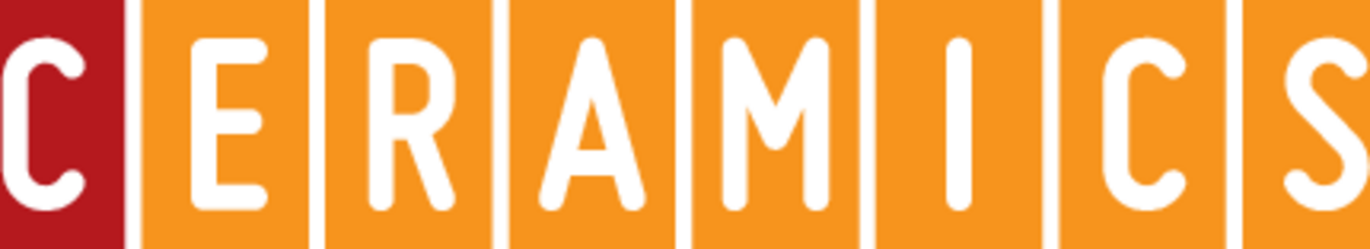 Logo Schriftzug CERAMICS mit roten und orangenen Kacheln