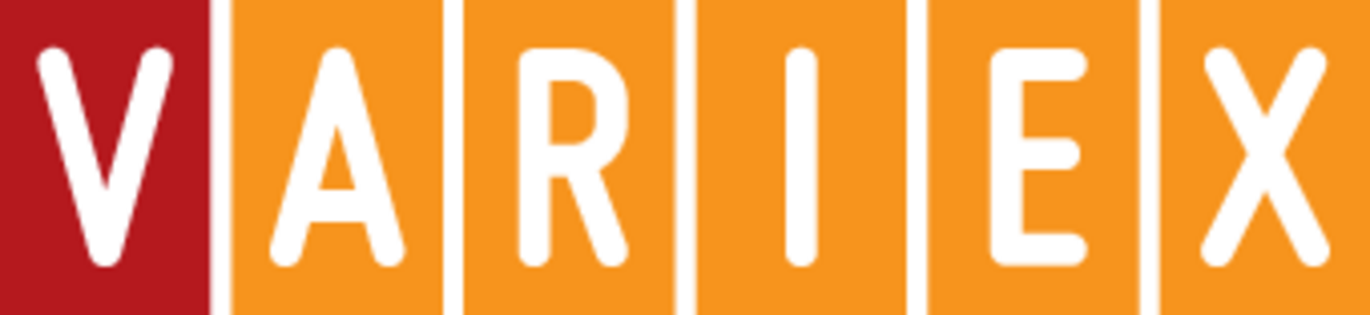 Logo Schriftzug VARIEX mit roten und orangenen Kacheln